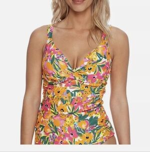New Anne Cole Women's Underwire Twist Floral Tankini Top Swimsuit Yellow Sz 16W